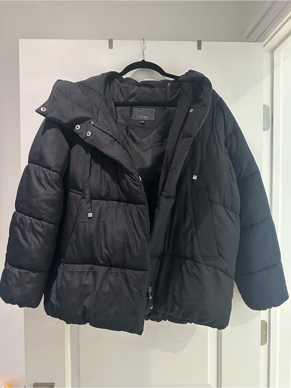 Steve Madden Black Hooded Quilted Puffer Coat